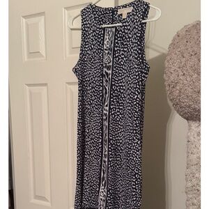 Michael Kors Navy and White Patterned Midi Dress
